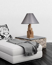 Opviq Lámpara de Mesa 8300-3M con Cuerpo de Madera y Pantalla de Tela